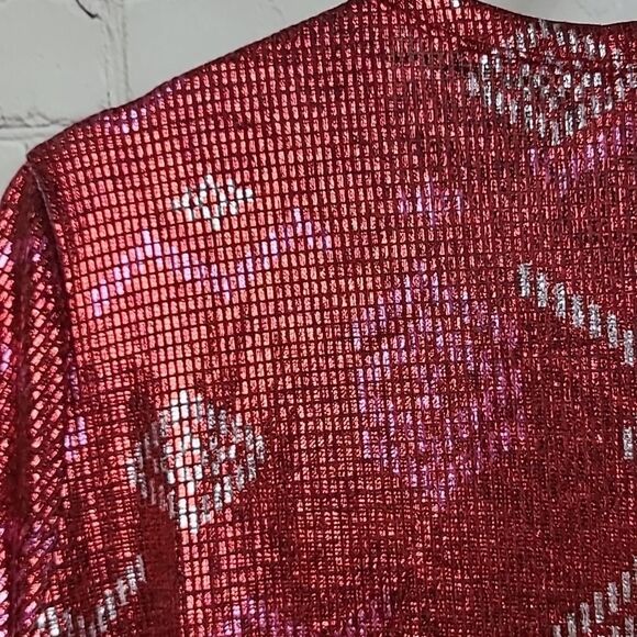 NEW LuLaRoe SARAH Elegant Cardigan Red Foil Metallic Tribal Long Duster Cover Up - Picture 9 of 10